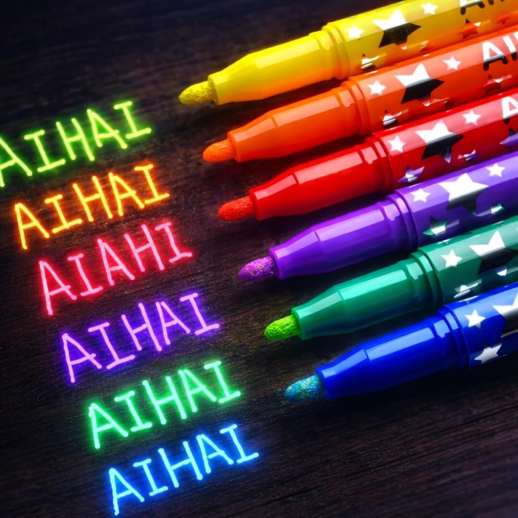 6pcs Glow in The Dark Highlighter Markers Fluorescent No Bleed Colored Marker Pens for Drawing Poster Making Crafts Art Supplies