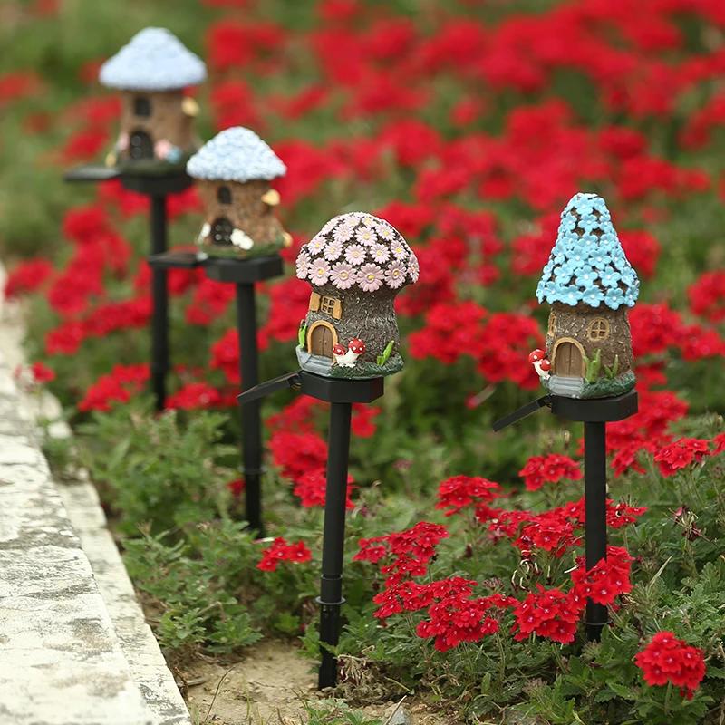 Светодиодный солнечный газонный светильник Multi Craft Miniature Fairy House, работающий на солнечной энергии, уличный декор, светодиодный садовый светильник из смолы для коттеджа, рождественская лампа