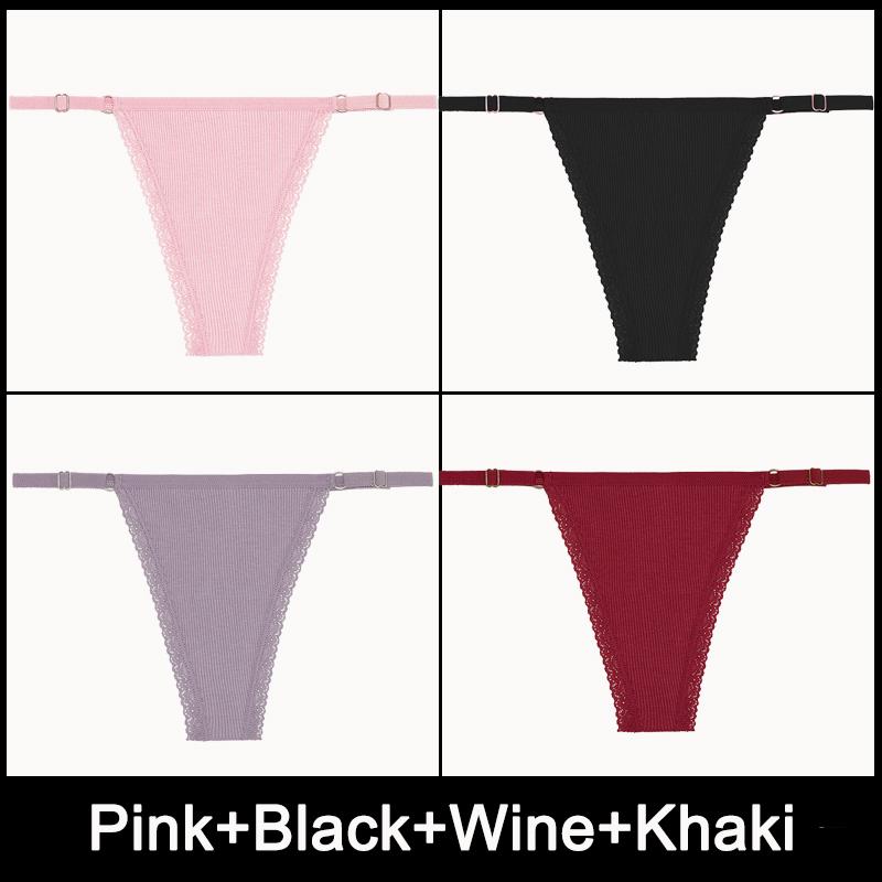 4PCS/Set Adjustable Waist Sexy G-string Panties Cotton Women's Underwear Girl Female Pantys Bikini Lady Thongs Lingerie