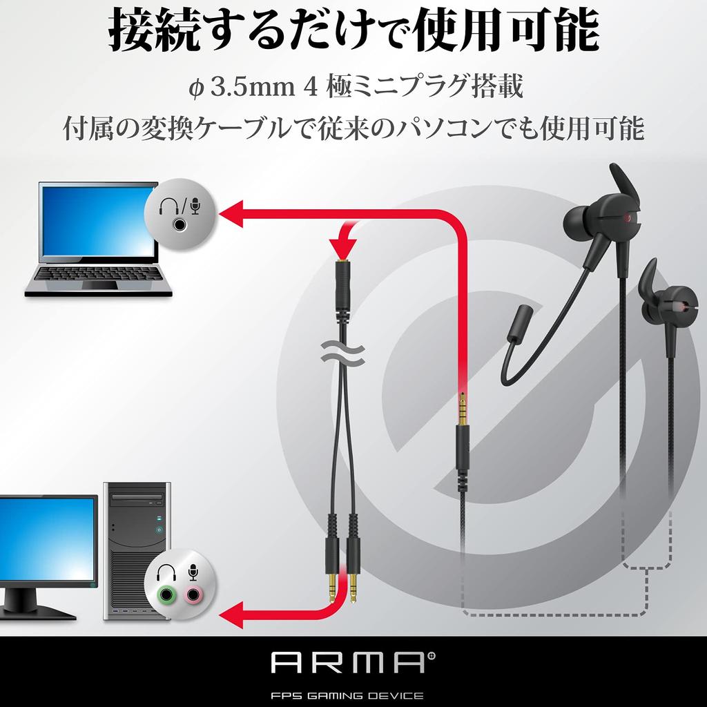 ELECOM Gaming Headset Наушники проводные с микрофоном, черные [ARMA] HS-ARMA50EBK