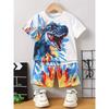 Детский комплект из 2 предметов с 3D-цифровой печатью на динозавре, модная футболка с коротким рукавом, шорты, топ с круглым вырезом, летняя спортивная одежда