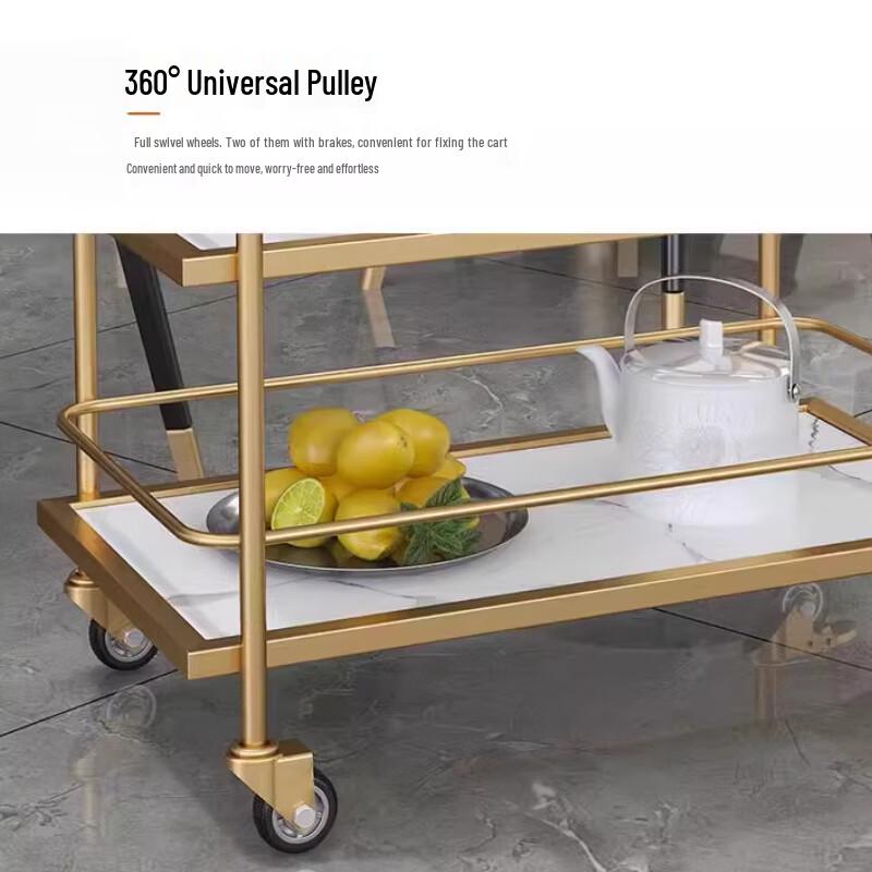 Современная золотая 2-ярусная сервировочная и складская тележка