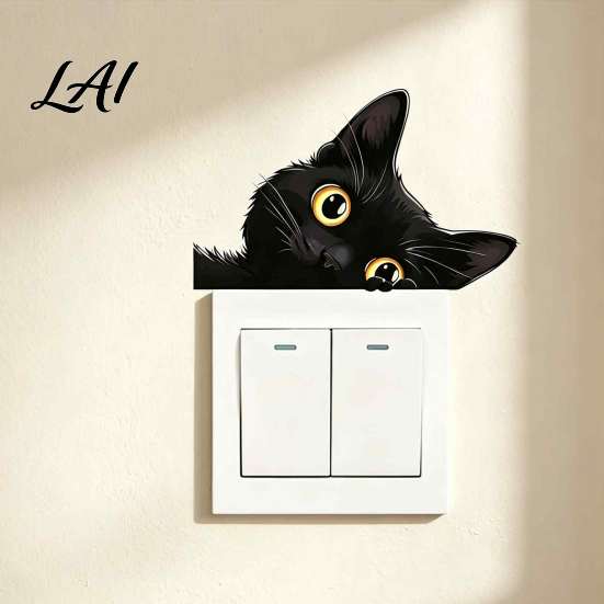 Cat Switch Decals Cute Light Decal Cartoon Black Peeking Sticker Peel Self Adhesive Decor And Stick Wall Sticker for Nursery Living Room Bedroom