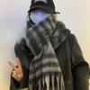 New Black Plaid Imitation Cashmere Scarf for Women Winter Korean Style Tassel Thickened Warm High End Couple Scarf
