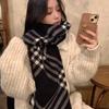 Retro Lock Edge Plaid Scarf For Women Autumn And Winter Warm Versatile Neck Scarf Double-sided Two-color Mountaineering Scarf