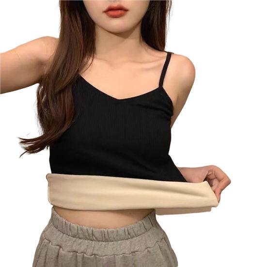 Women Sleeveless Thermal Tank Top Spaghetti Strap Fleece Lined Underwear Top Warm Camisole Base Layer
