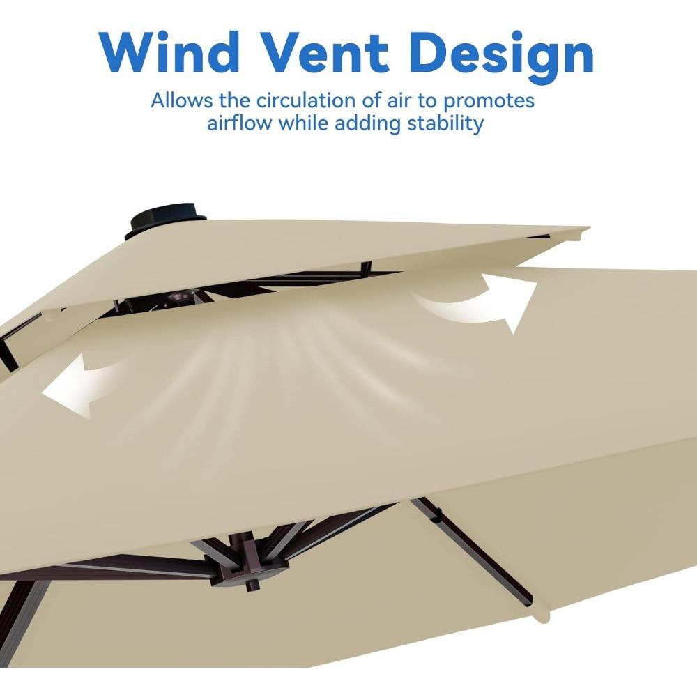 Консольные уличные зонтики для патио 10x13FT, большой прямоугольный зонт с двойным верхом, сверхмощный уличный зонтик от солнца на 360°