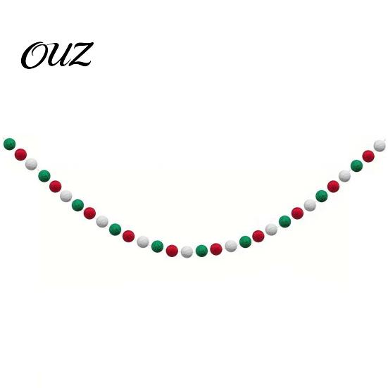Christmas Tree Embellishment 78.8 Inch Pom Garland, Red Green White 20/30 Pompom Xmas Party Wall Decor Balls Garland Ornaments for Tree, Fireplace,