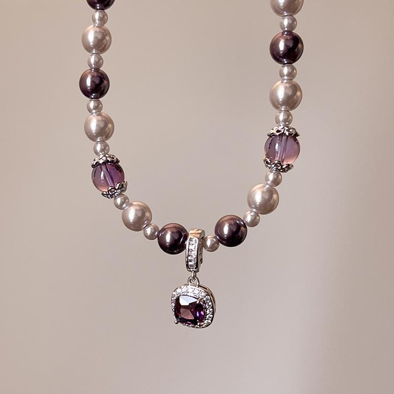 Ожерелье из жемчуга Manta Rose Shijia с аметистом и цепочкой для свитера с кубиками пузырчатого сахара - Женские осенне-зимние украшения с подвеской