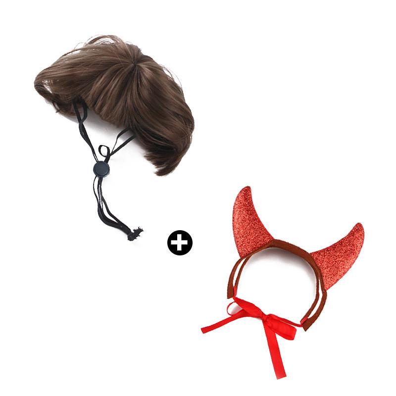 Adorable Costume Pet Accessory Set With Horned Headband And Cute Wig For Parties