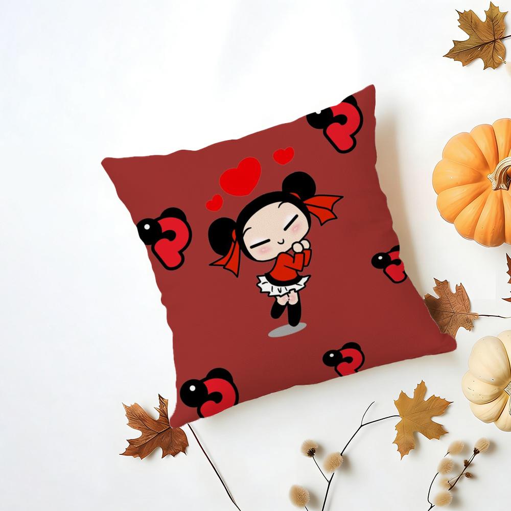 Kawaii PPucca Anime Cushion Cover Iceland Washable Linen Soft for Daily Sofa Bed Home Room Decor