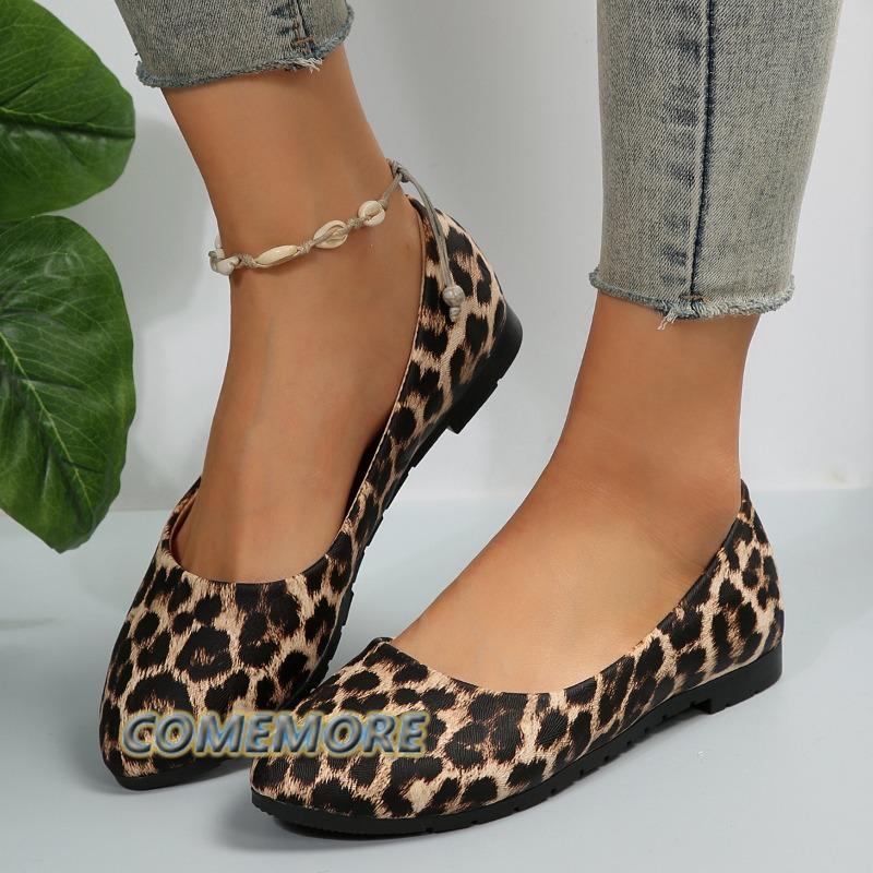 Summer Women's Sandals Shallow Leopard Print Pointed End Decorative Breathable Fashion Party Woman Shoes 2024 Large Size Loafers