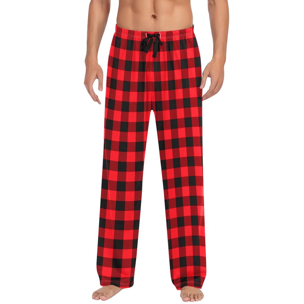 Men Autumn Winter Soild Color And Plaid Pants Full Length Long Trousers Sports Pants Pajama Pants
