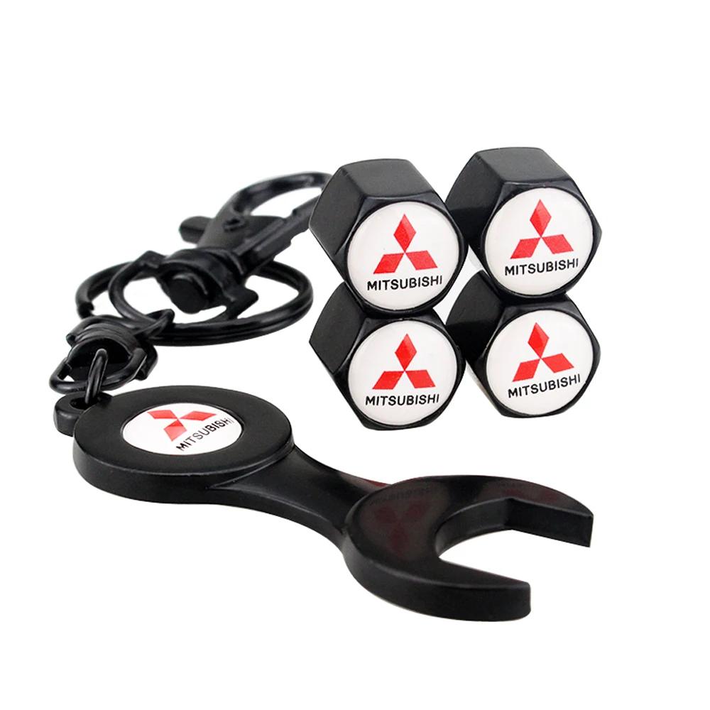 Car Wheel Tire Valve Caps Covers with Keychain for Mitsubishi ASX EVO Lancer Montero Mirage L300 Outlander L200 Pajero Galant