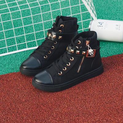 Осенние высокие женские парусиновые туфли студенческие туфли корейская версия повседневные туфли на липучках на плоской подошве маленькие белые туфли туфли для серфинга