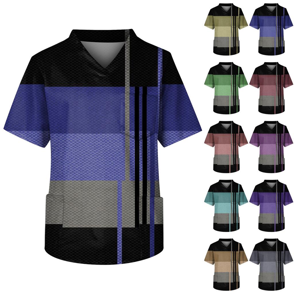 Мужской топ с короткими рукавами и V-образным вырезом с принтом мелких животных нагрудный карман и карман для ухода