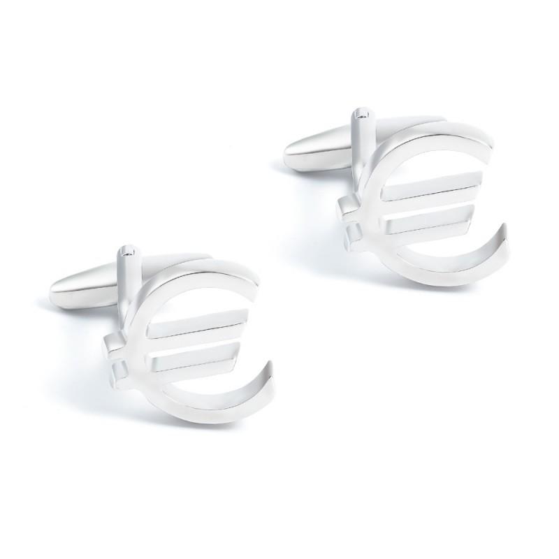 High End Electroplated Silver Euro Logo Metal Cufflinks Men's French Shirt