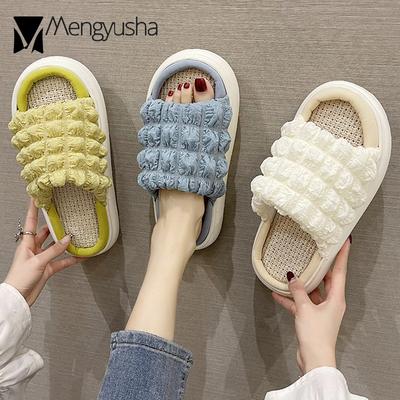 Модные пуховые тапочки женские домашние эластичные стеганые сандалии женские дышащие шлепанцы на платформе удобные кексы обувь для ванной