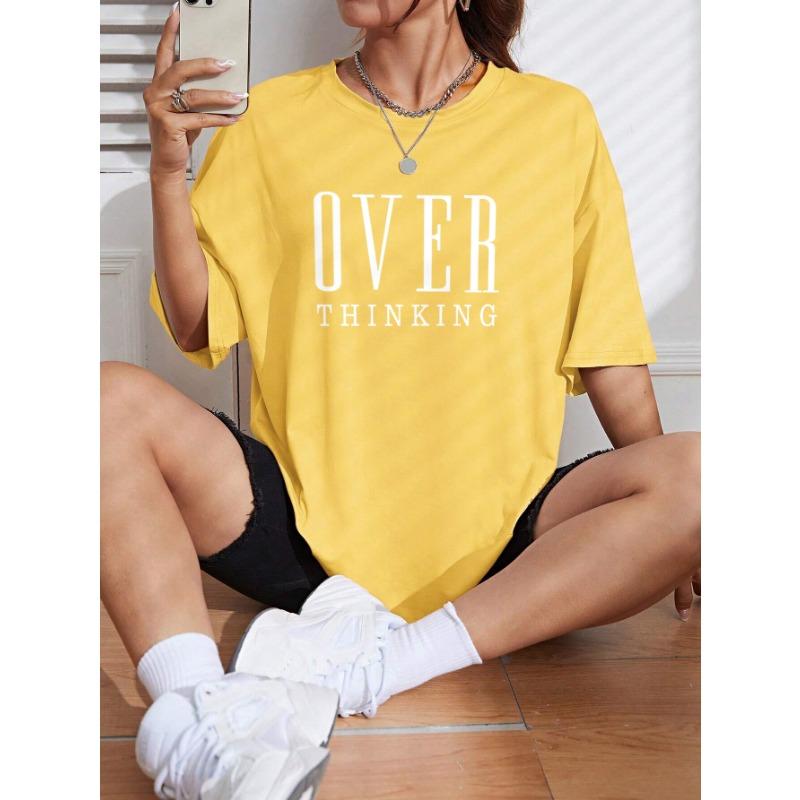 Over Thinking Letter Print Женские хлопковые топы с коротким рукавом, дышащие, винтажные, с круглым вырезом, все математические повседневные футболки, женская футболка, одежда