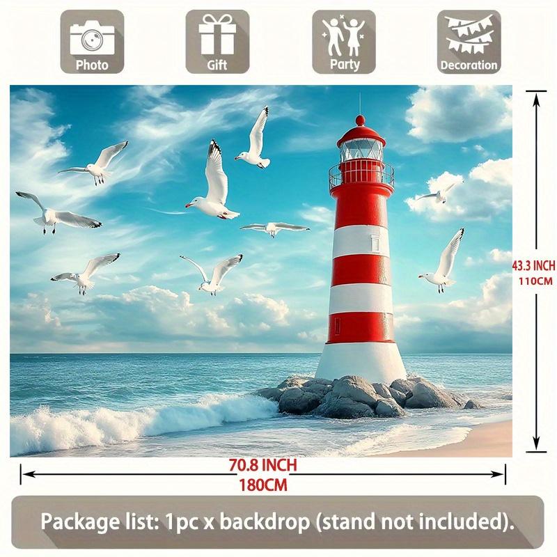 Lighthouse Seagull Party Banner, Coastal Polyester Backdrop for Home Wall Decor and Props