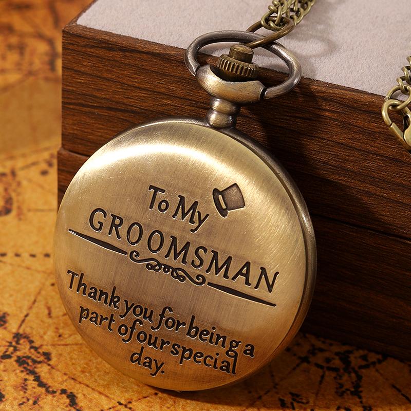 Retro Fashion Men's Pocket Watch ‘To My GROOMSMAN’ Necklace Pendant Quartz Pocket Watch Men Gifts