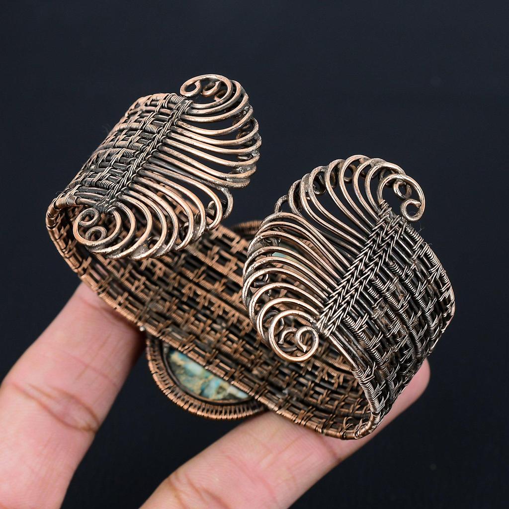 Синий морской осадок, драгоценный камень, чистая медная проволока, завернутая в манжету/браслет ручной работы, регулируемые ювелирные изделия