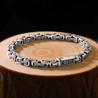 Новый шестисимвольный серебряный браслет с рисунком дракона, мужской браслет в стиле ретро, ​​хипстерский хип-хоп, индивидуальный браслет, ювелирные изделия