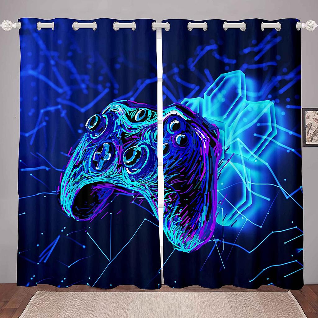 Gamer Curtains Video Game Gamepad Controller Print Pattern Window Drapes For Kids Boys Girls Bedroom Curtains 2 Panels Drapes