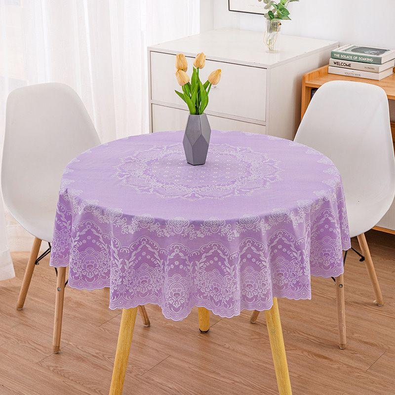New Colored Circular Tablecloth Waterproof Oil Proof Round Dining Table Cover Anti Scalding Non Washing Household Tablecloths