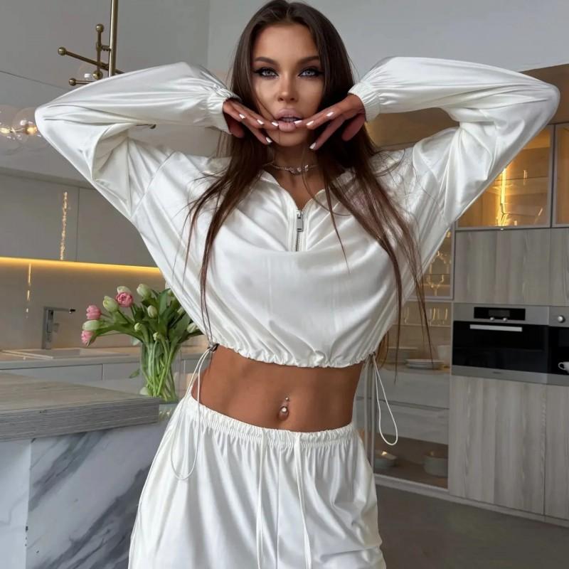 Womens Loose Fit Lounge Set Long Sleeve Zip-Up Cardigan Wide Leg Pants Comfortable Knit Two-Piece Outfit