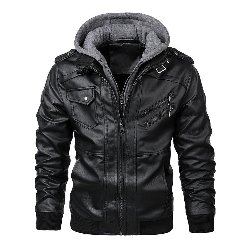 Men's Jacket Hooded Leather Jacket Fake Two Piece