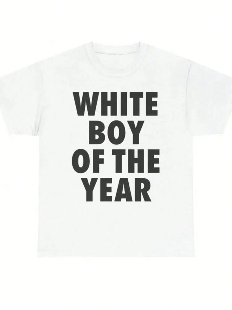 WHITE BOY OF THE YEAR Y2K Graphic Shirt Text Meme Streetwear Cotto Tee Y2K Retro Graphic Print Harajuku Unisex WoUnisex Tee Tops