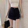 Women's High Waist Black A-Line Mini Skirt - Slim Fit, Irregular Hem, Casual Springwear - Small Size