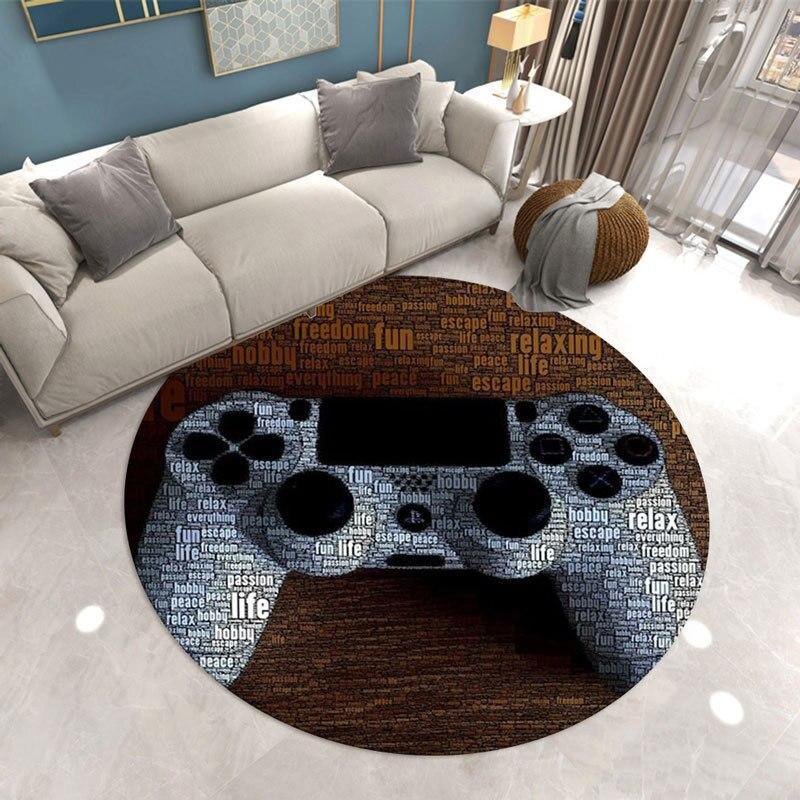 Fashion Living Room Rug Gamer Round Carpet Game Console Bedroom Rugs Boys Chair Mat Kids Play 3D Floor Area Rug Entrance Doormat
