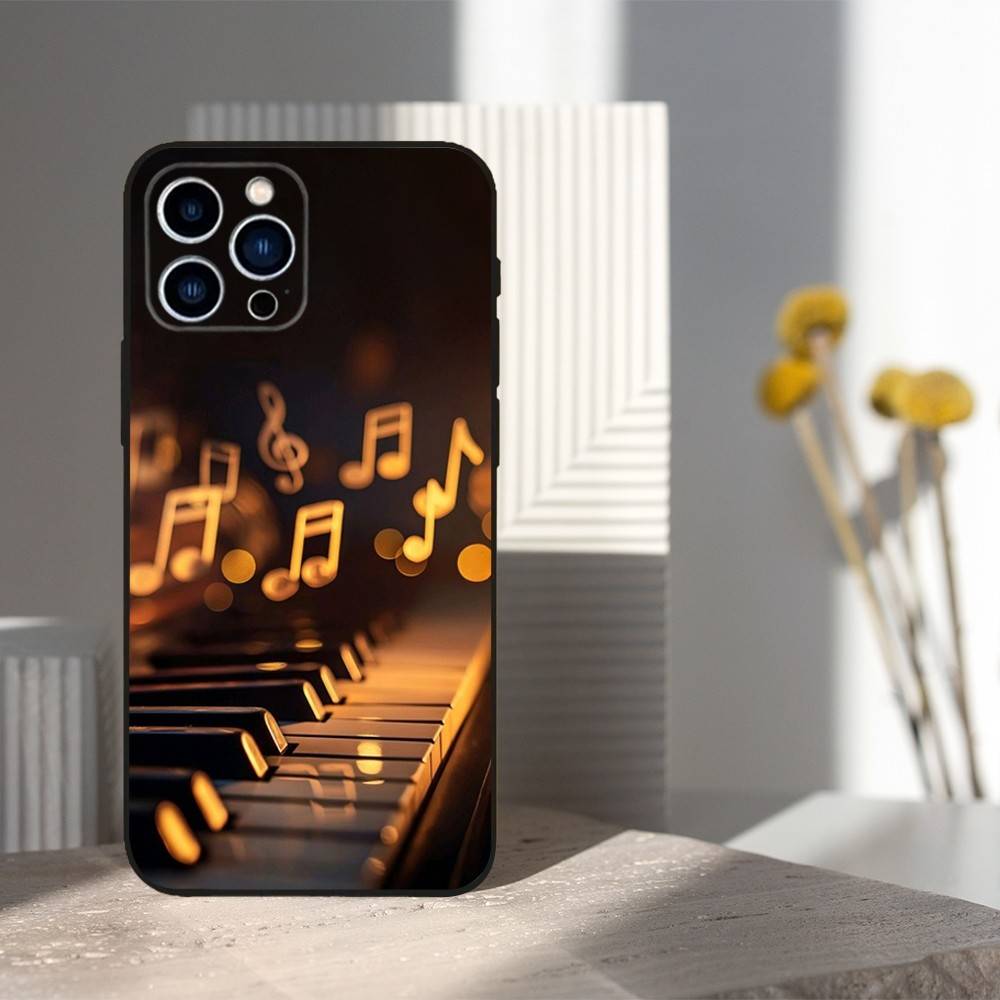 Чехол для телефона с рисунком клавиатуры и пианино для iPhone 16, 15, 14, 17, 13, 12, 11 Plus, Pro Max, XS, X, XR, SE, Mini, 8, 7, Мягкий силиконовый черный чехол