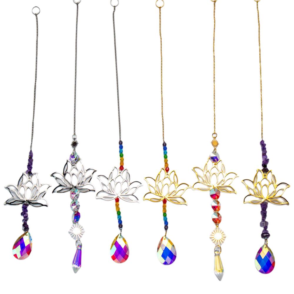 Hollow Glass Sun Catcher Exquisite Wind Chimes Window Decor Crystal Lotus Pendant Outdoor Indoor