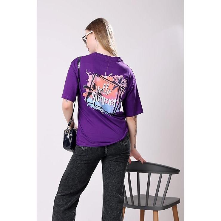 Women’s Loose Fit Graphic Printed T-Shirt Round Neck Half Sleeves Top Combo of 2
