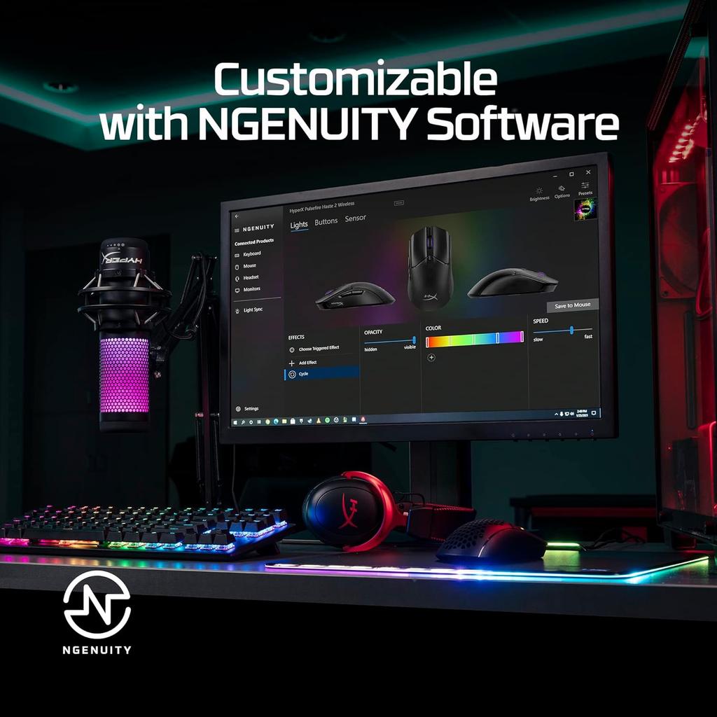 HYPERX Pulsefire Haste 2 — беспроводная игровая мышь — сверхлегкая, 61 г, 100 часов автономной работы, двойное беспроводное подключение, точный датчик