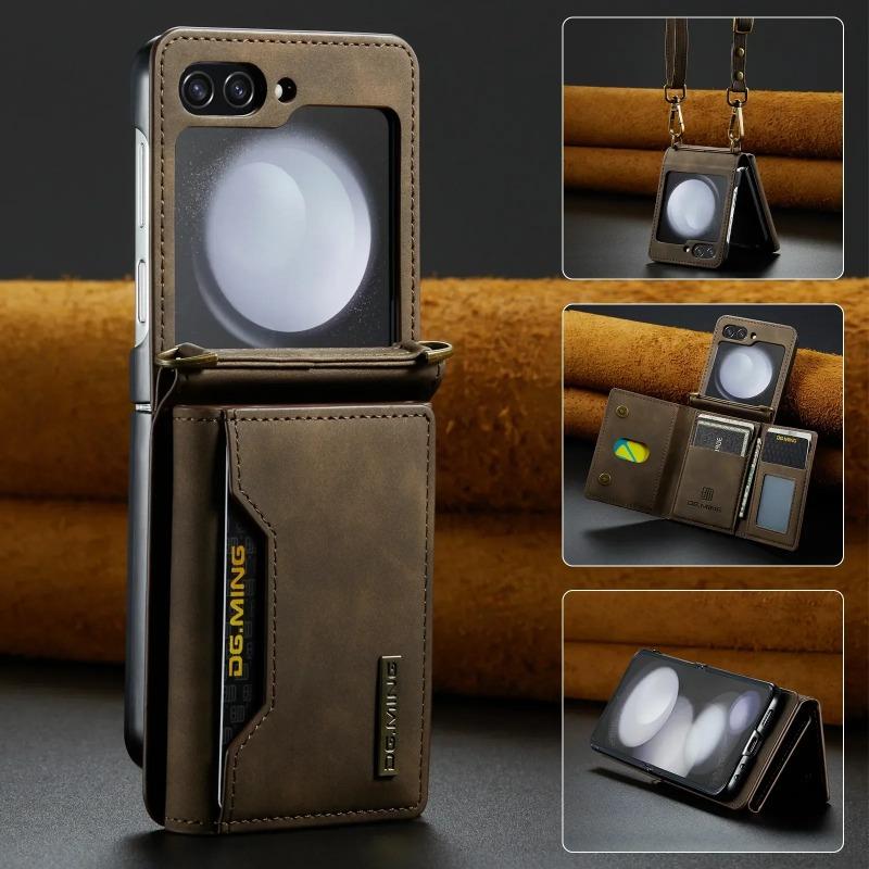 Многофункциональный кожаный чехол-кошелек для карт Samsung Z Flip 6 5 4 3 5G Crossbody Lanyard Phone Bag для Galaxy Z Flip6 Flip5 Flip4