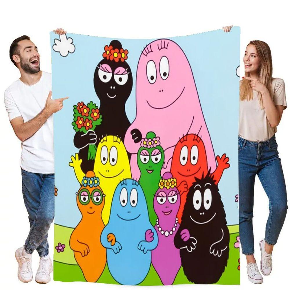 Красочное одеяло-плед с семьей Барбапапа - причудливый дизайн персонажей в форме капель для семейных объятий, уютное, мягкое, из микрофибры