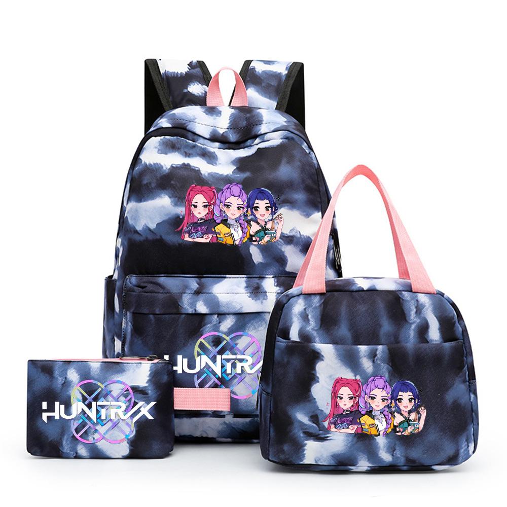 3Pcs/set Anime Cute Kpop Printed Backpack with Lunch Bag Pencil Case for Teenager Girl Boy Bookbag Large Capacity Waterproof Travel Bag Kid Gift