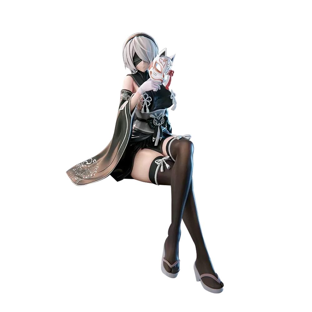 Игровая фигурка 2B сидячая фигурки YoRHa Type A кимоно 2A фигурки Кукла ПВХ Модели Игрушки Коллекция для взрослых Статуэтка Подарки 21.5 см