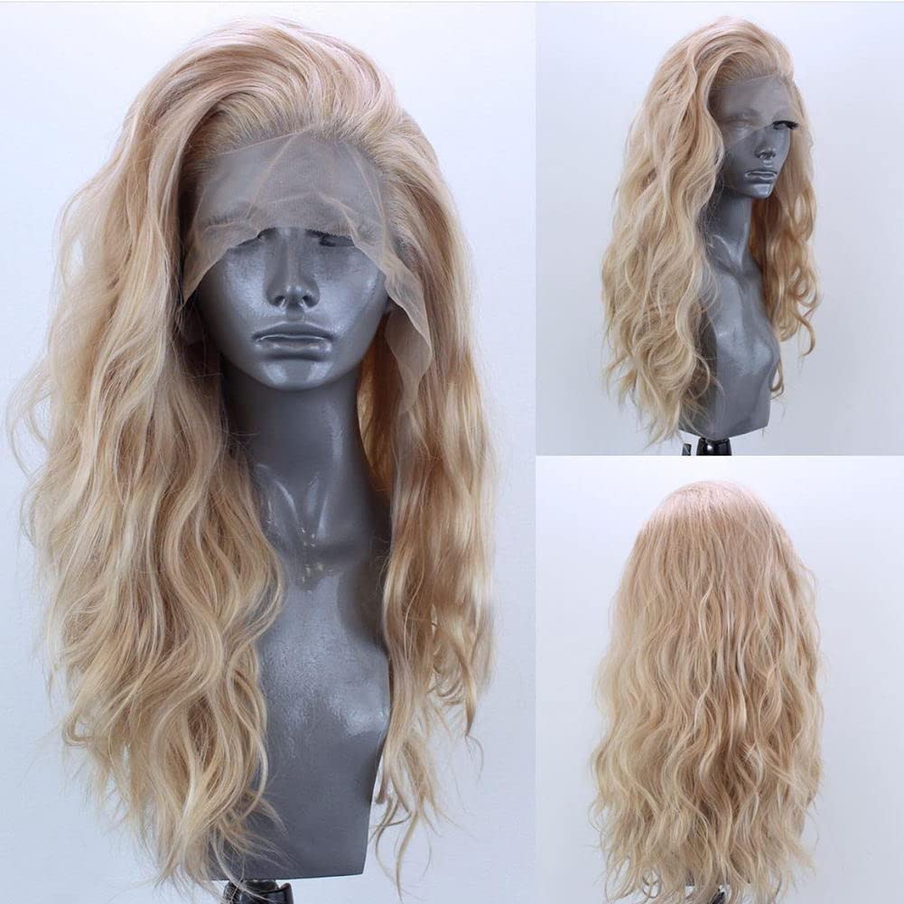 AIMEYA Dark Brown Long Curly Synthetic Lace Front Wigs for Women Free Part Pre Plucked Natural Hairline Cosplay Wigs