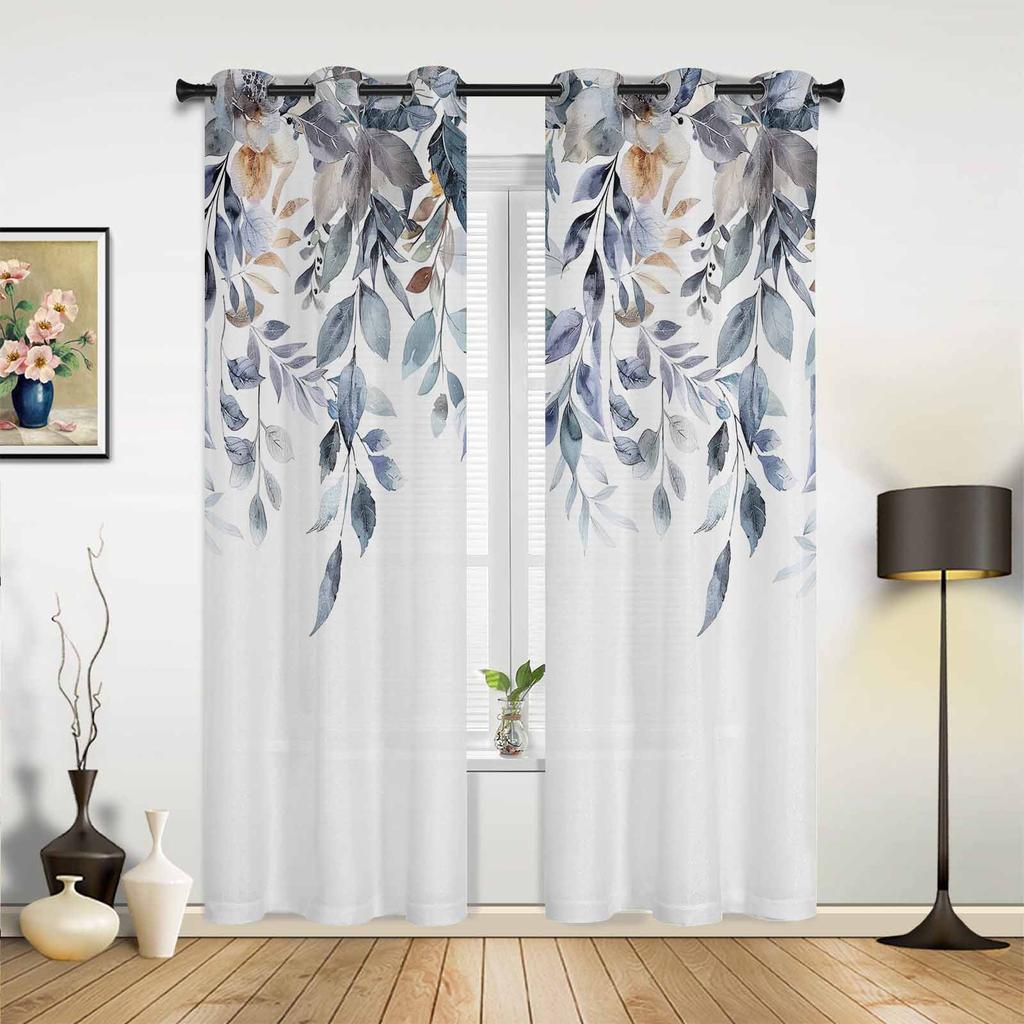 Листья Растение Сине-зеленые Шторы для Спальни Гостиной Шторы Кухни Детской Комнаты Оконные Шторы Современный Домашний Декор