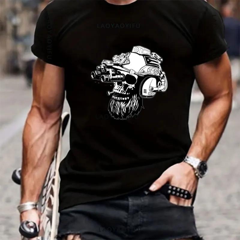Til Valhalla Хлопковая футболка American Beard Warrior Tactical Skull Футболка унисекс с коротким рукавом и круглым вырезом Повседневная мужская футболка