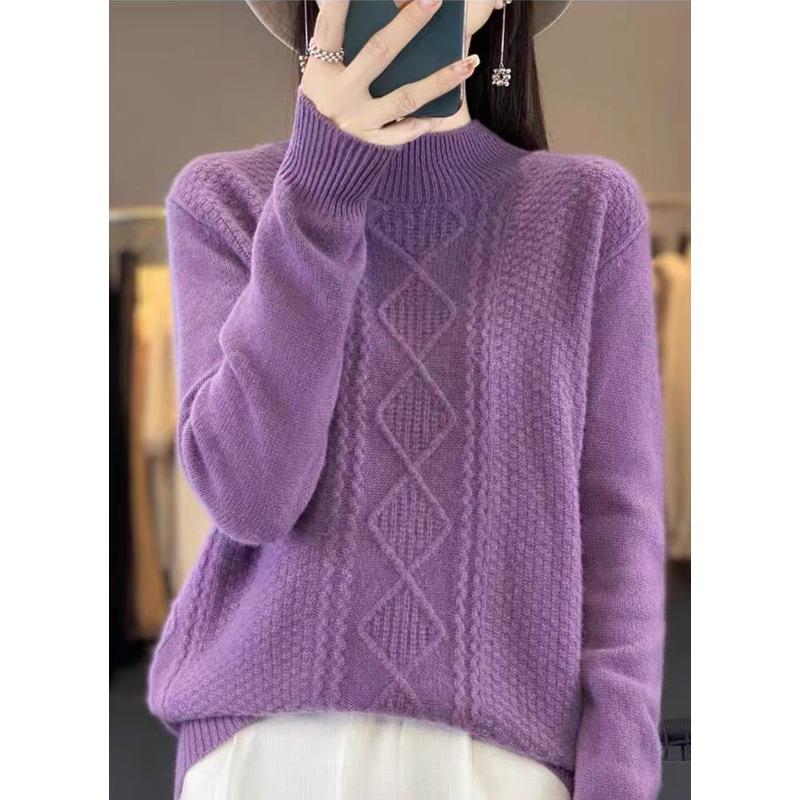 Пуловер с полувысоким воротником, вязаный свитер для женщин, осень и зима, однотонный, с длинным рукавом, свободный, повседневный свитер