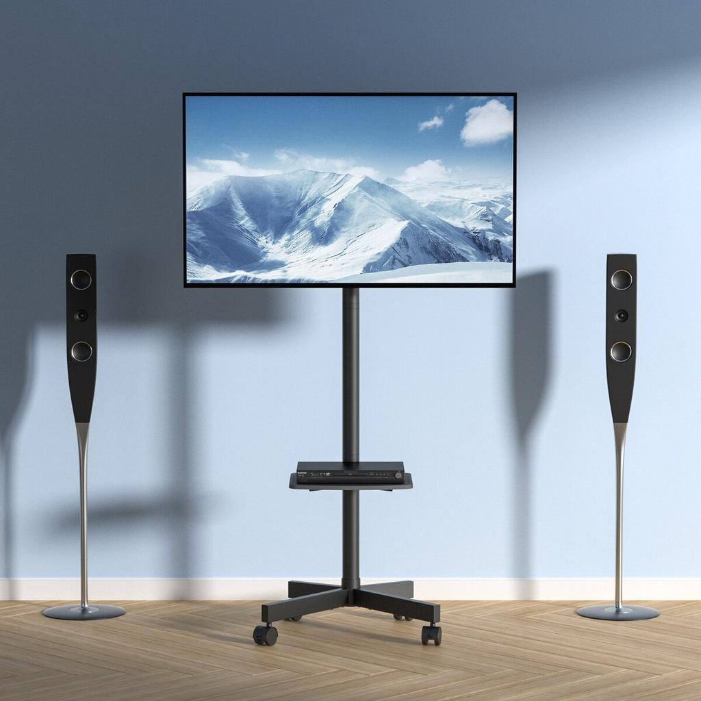 Mobile TV Stand, Mobile TV Cart for 23 to 60 inch TVs, Height Adjustable Portable TV Stand with Wheels, with A Tray for Audio-Visual Devices, Rolling