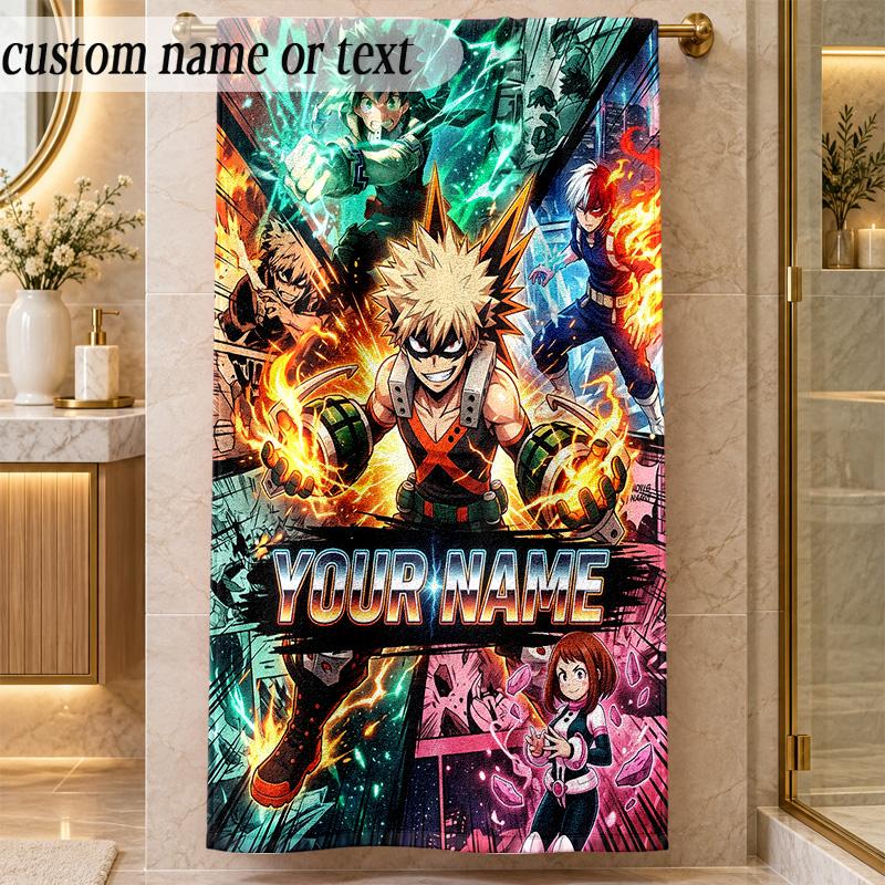 Beach TowelMy Hero Academia Custom Name Text Personalized Soft Towel for Beach Pool Indoor Home Decor Gift