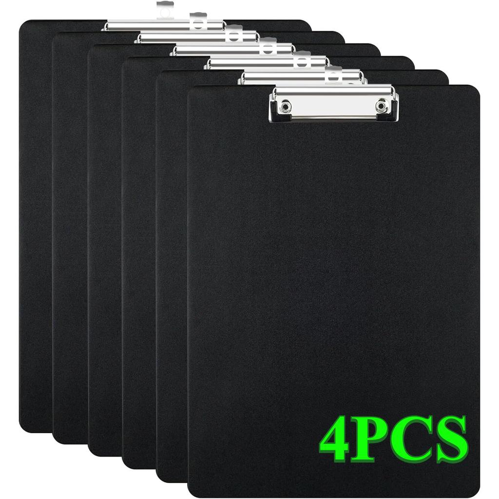 4pcs A4 Clipboard Folders, Black Plastic Writing Boards with Metal Rings, Durable Job Ticket Holders for Notes, Forms, Documents