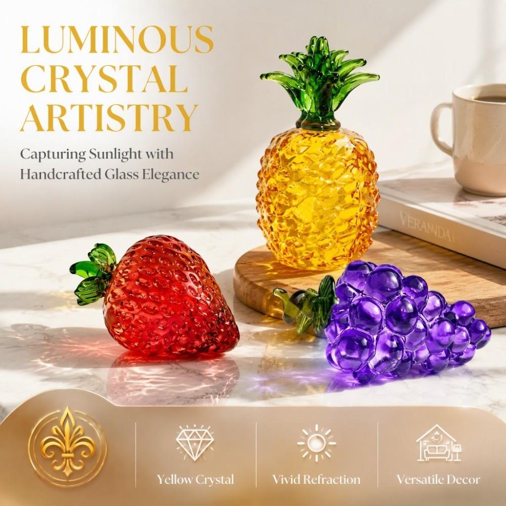Yellow Crystal Fruit Crystal Ornament Vivid Colors Crystal Fruit Statue For Tabletop Display